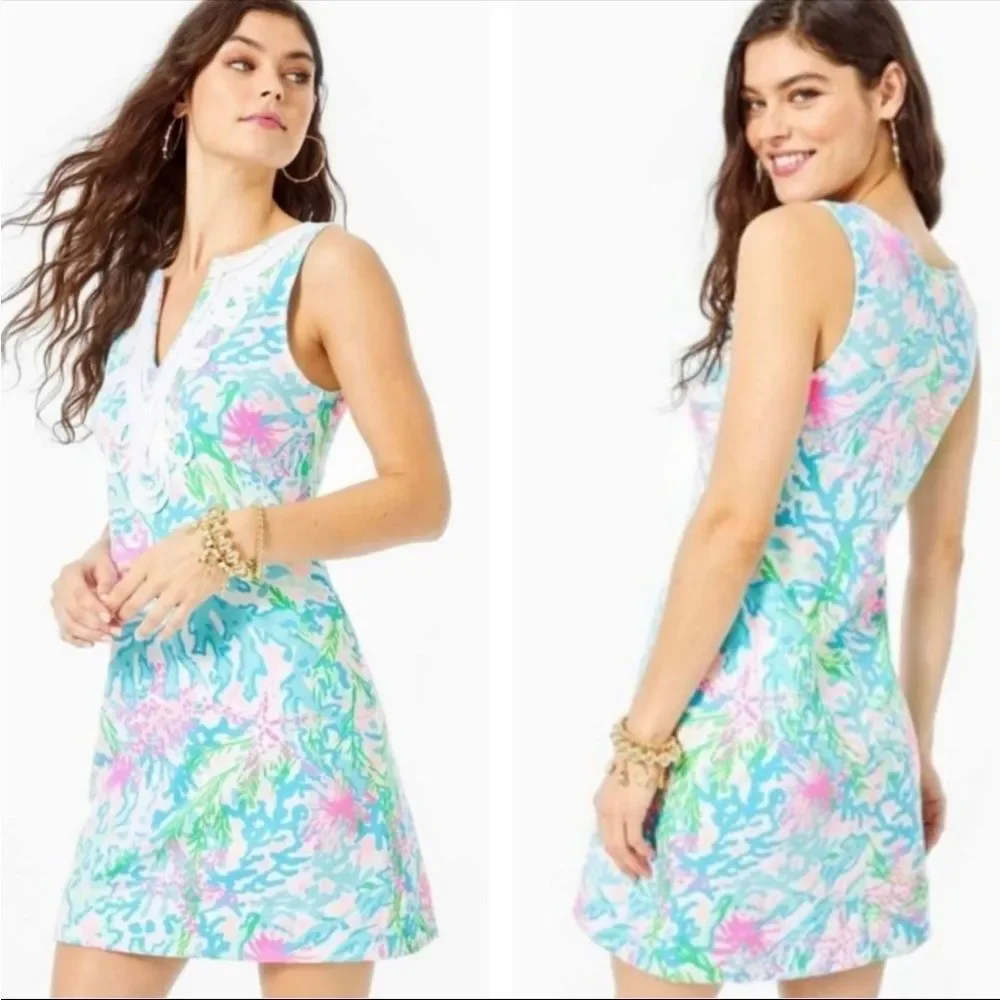 Lilly Pulitzer Harper Shift Dress Coral Bay Stretch Cotton French Terry Medium - Picture 2 of 9
